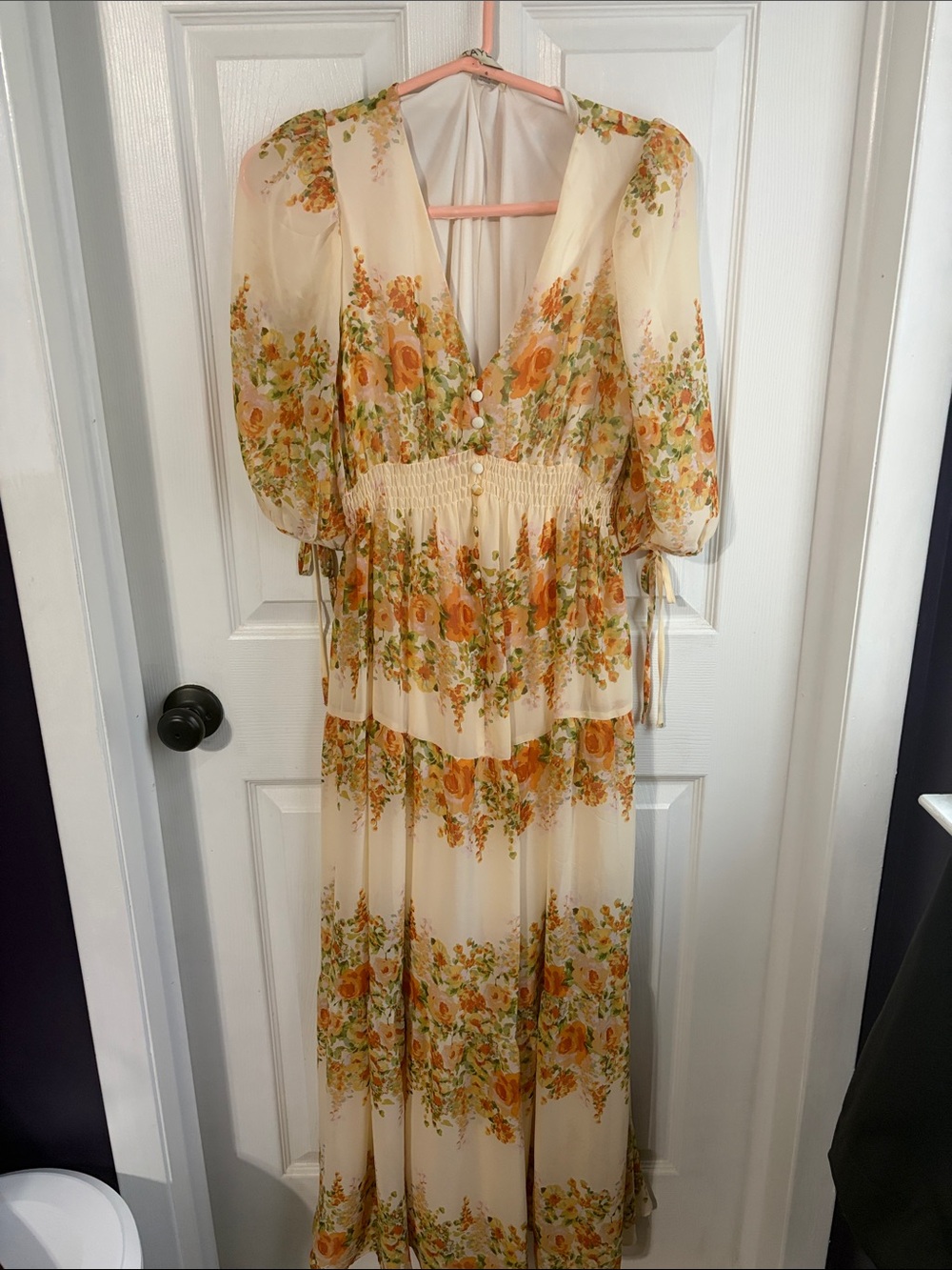 Floral V-Neck Maxi Dress in Cream and Orange
